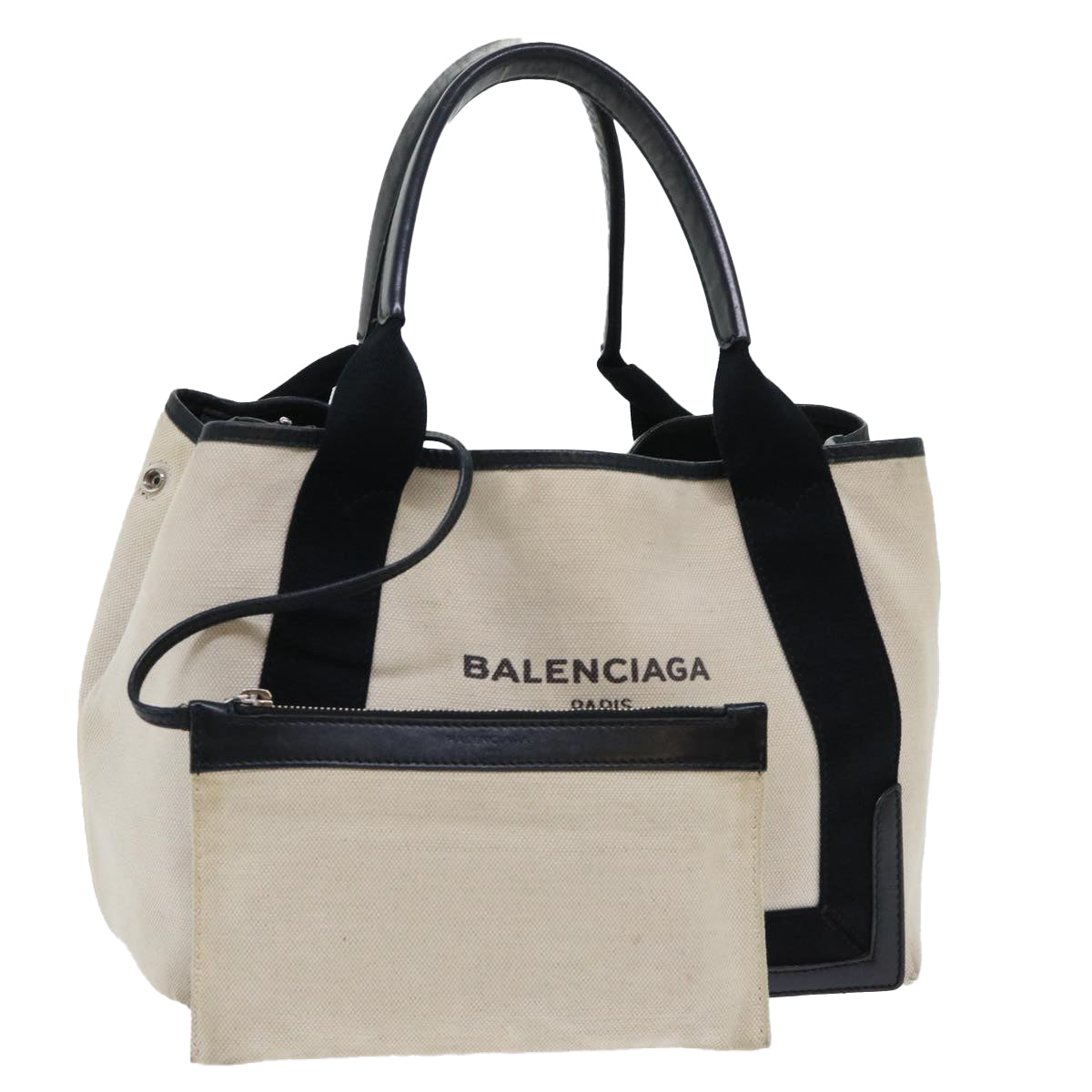 BALENCIAGA Tote Bag Canvas Beige Black Auth bs7766