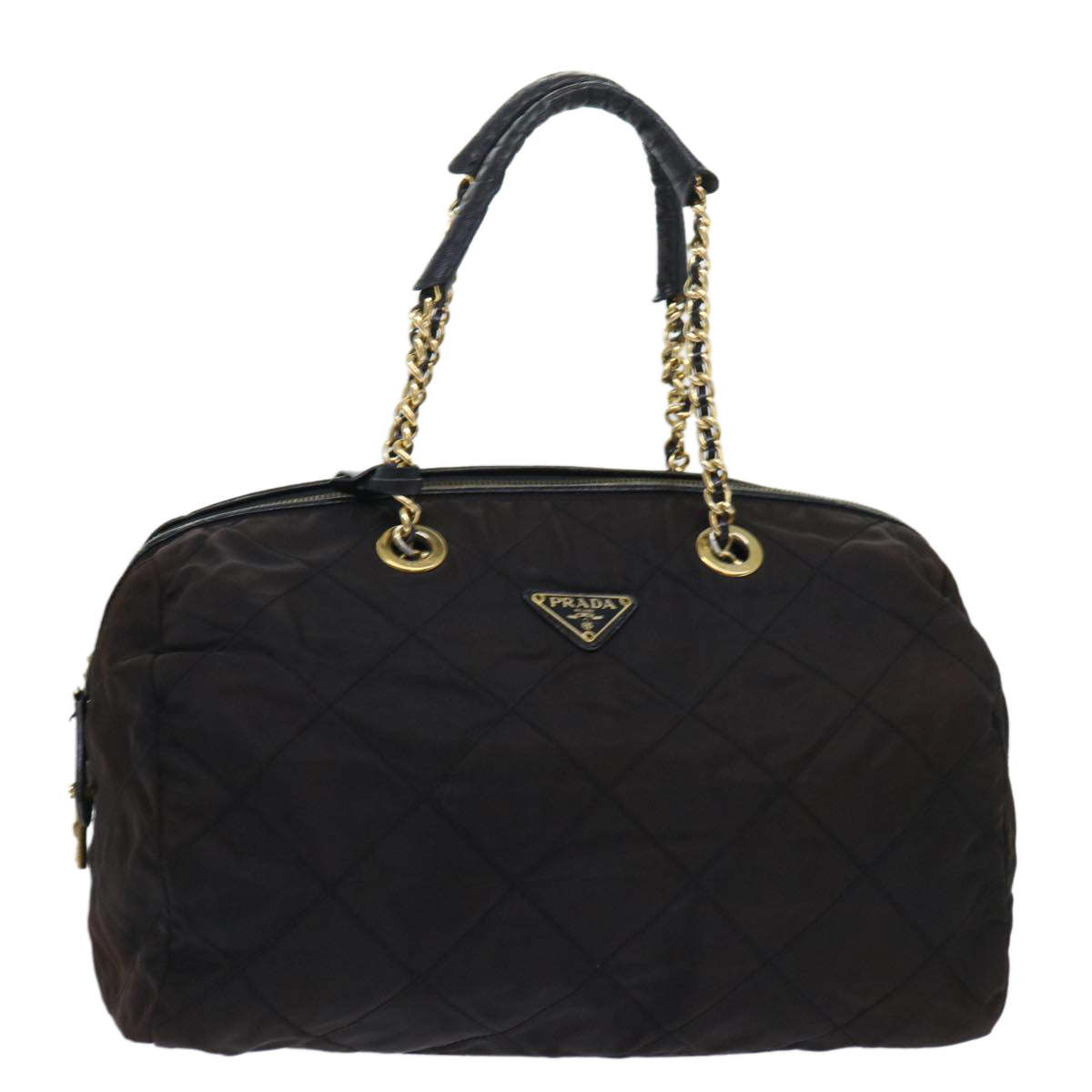 PRADA Quilted Chain Boston Bag Nylon Black Auth bs7811