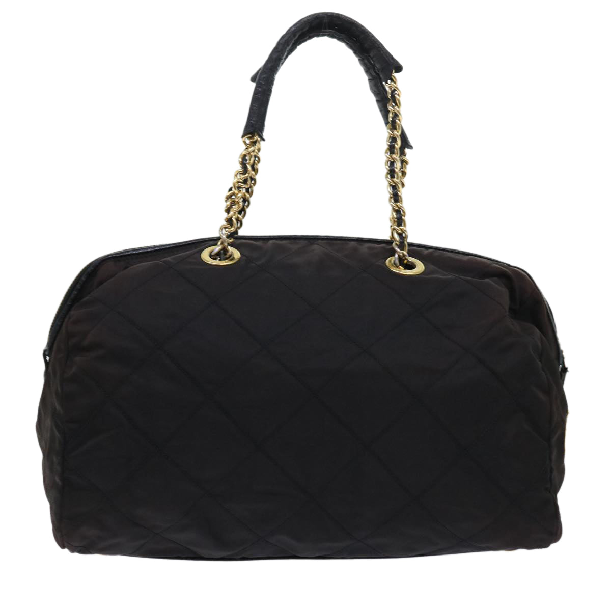 PRADA Quilted Chain Boston Bag Nylon Black Auth bs7811