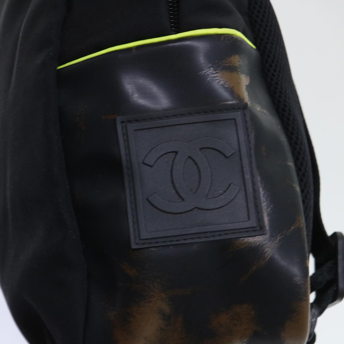 CHANEL Backpack Nylon Black Yellow CC Auth bs7813