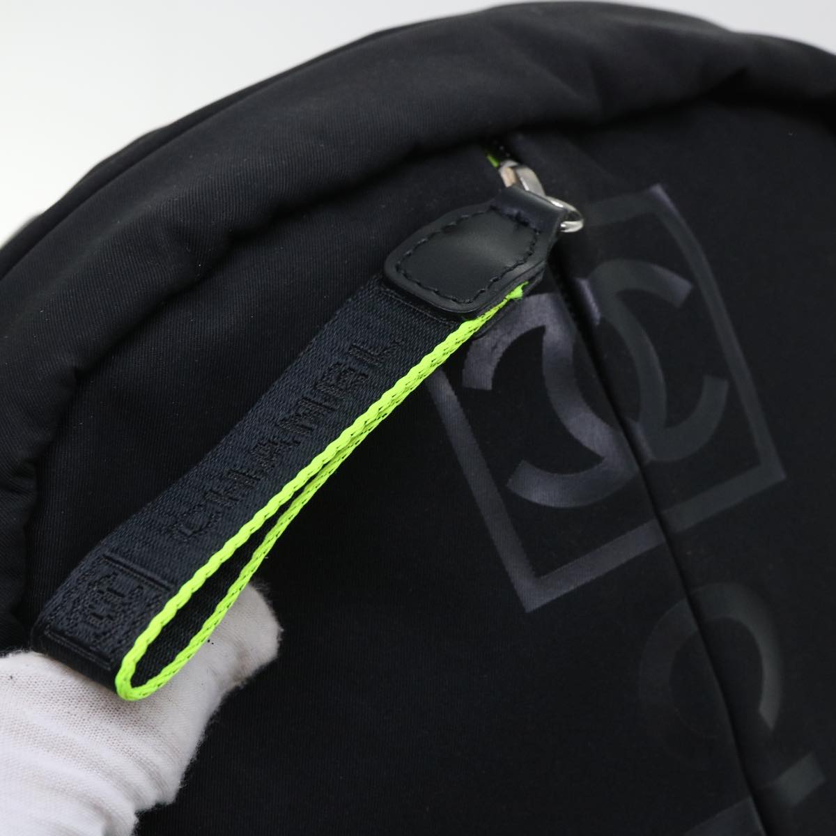 CHANEL Backpack Nylon Black Yellow CC Auth bs7813