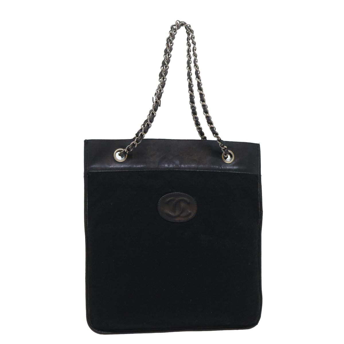 CHANEL Shoulder Bag cotton Black CC Auth bs7858