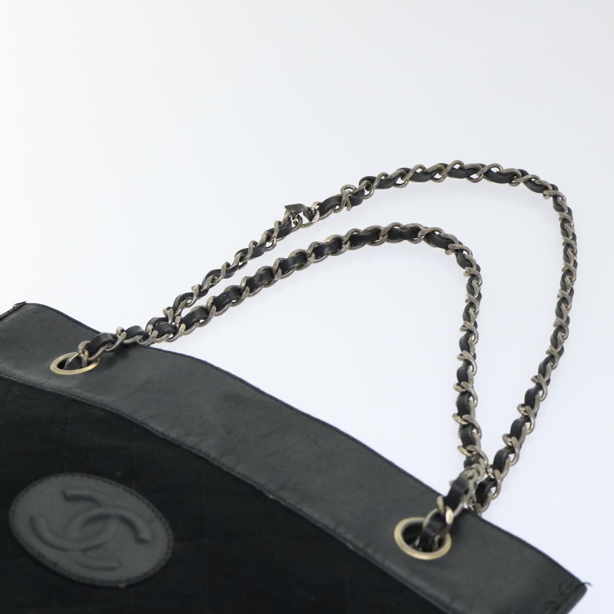 CHANEL Shoulder Bag cotton Black CC Auth bs7858