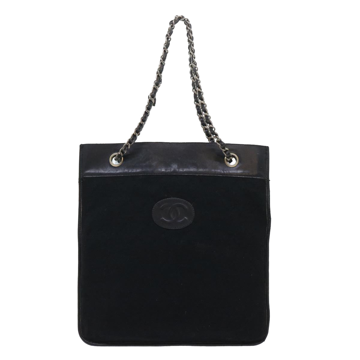 CHANEL Shoulder Bag cotton Black CC Auth bs7858