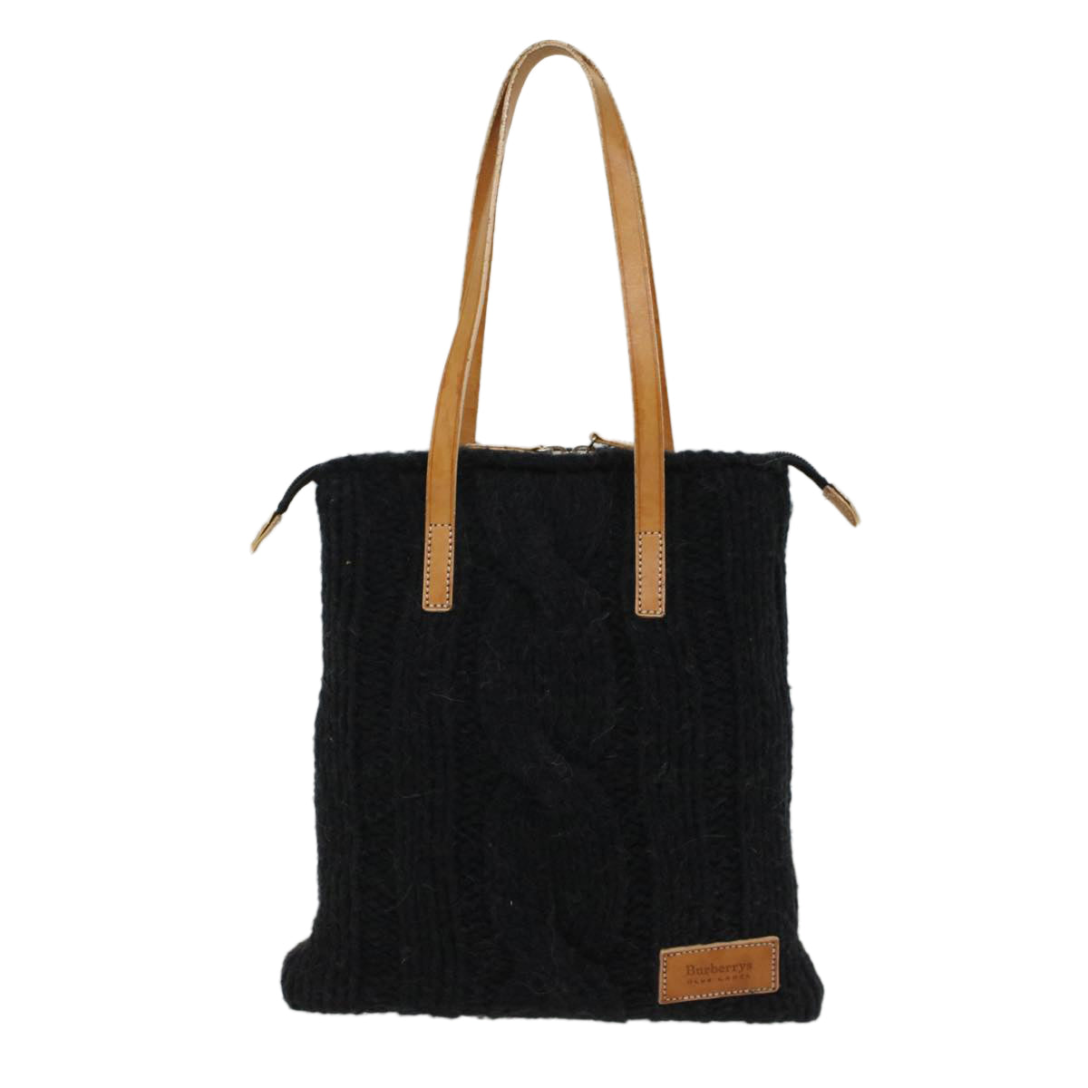 Burberrys Blue Label Tote Bag Wool Black Brown Auth bs7885