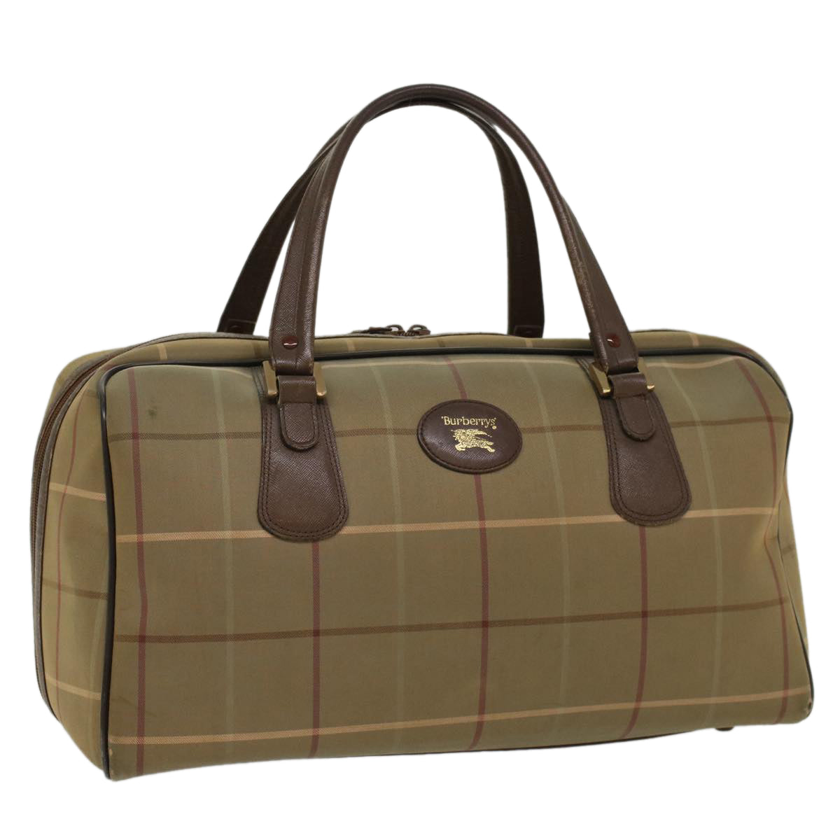 Burberrys Nova Check Boston Bag Nylon Brown Auth bs7891