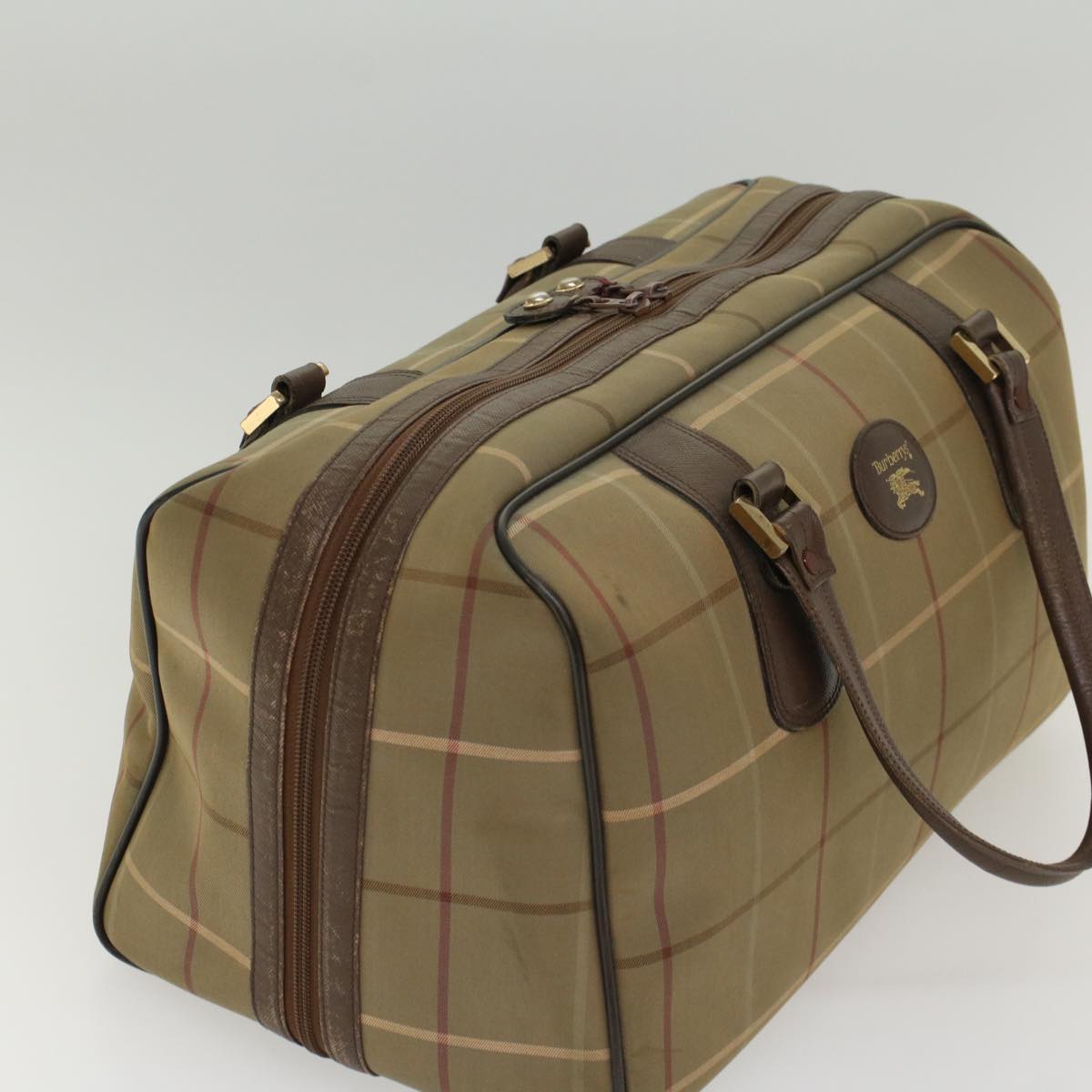 Burberrys Nova Check Boston Bag Nylon Brown Auth bs7891