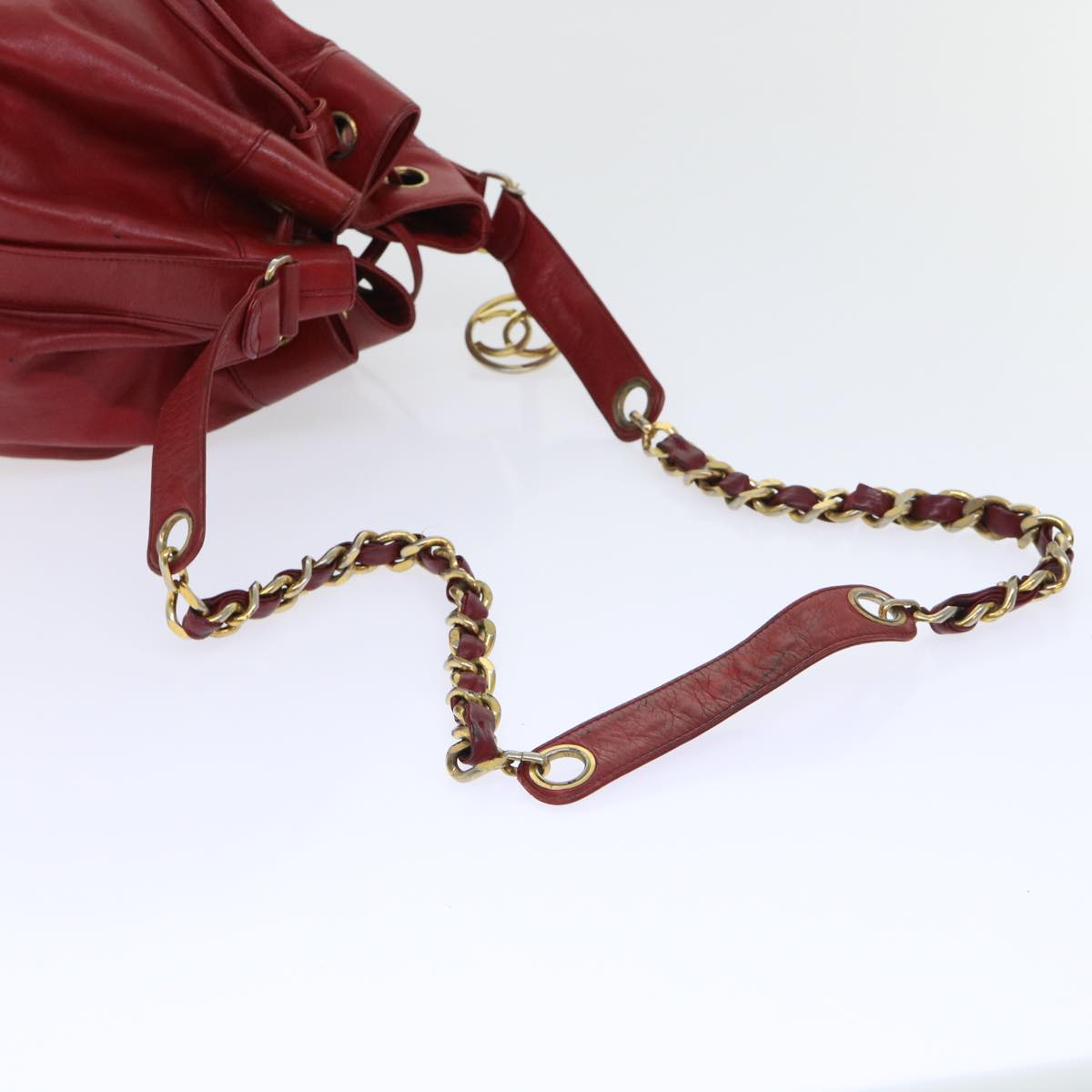 CHANEL Chain Shoulder Bag Lamb Skin Red CC Auth bs7902