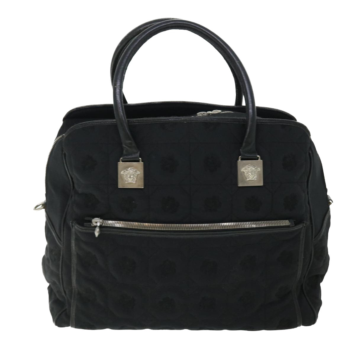 Gianni Versace Boston Bag Canvas Black Auth bs7914