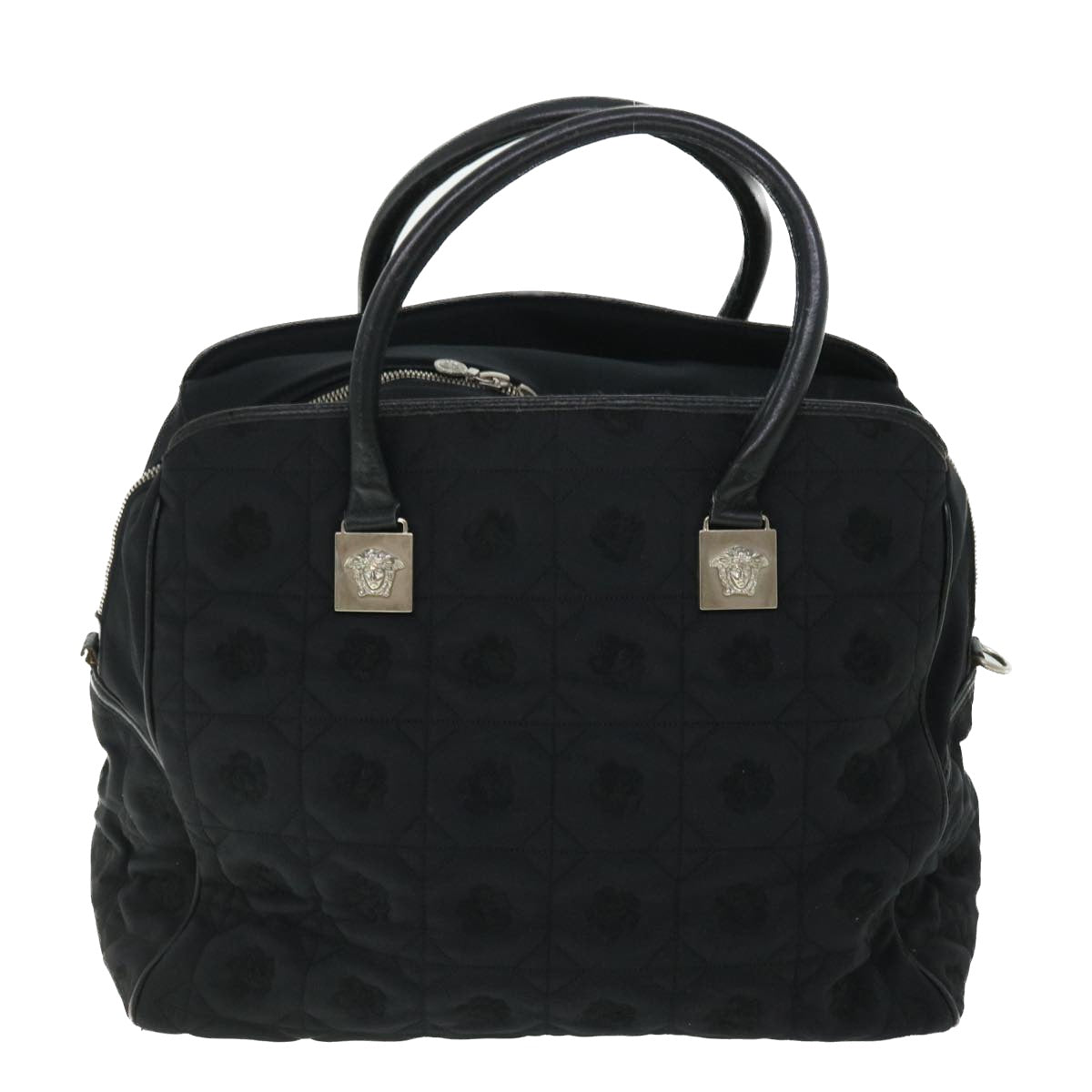 Gianni Versace Boston Bag Canvas Black Auth bs7914