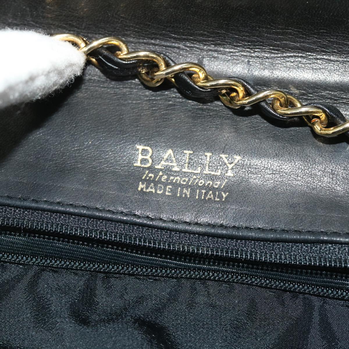 BALLY Chain Shoulder Bag Leather Black Auth bs7937