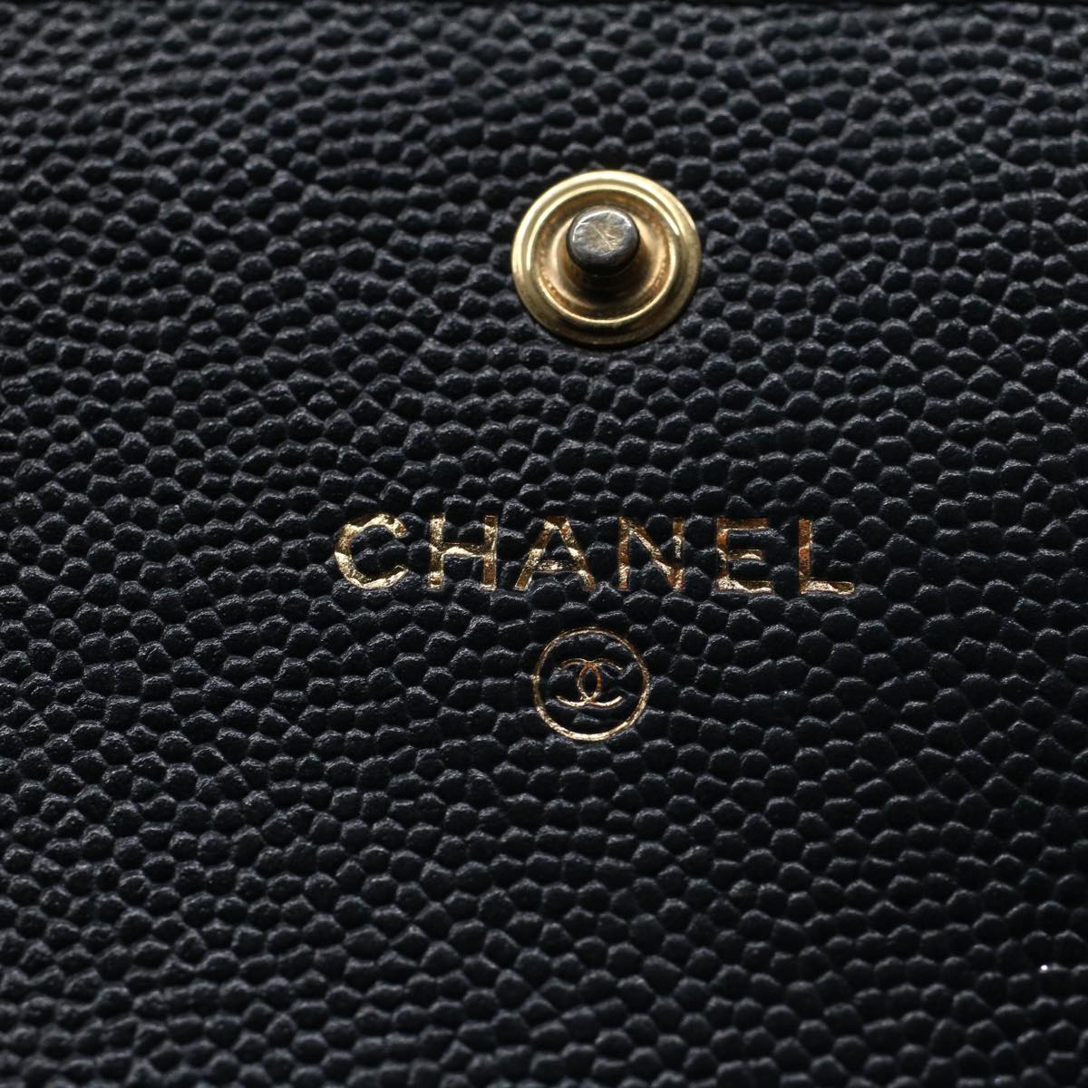 CHANEL Long Wallet Caviar Skin Black CC Auth bs7938