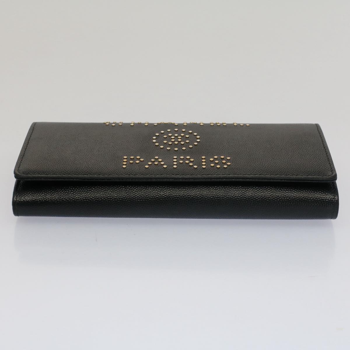 CHANEL Long Wallet Caviar Skin Black CC Auth bs7938