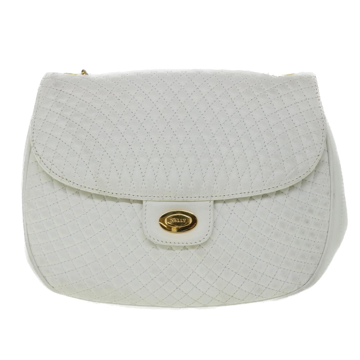 BALLY Quilted Chain Shoulder Bag Leather White Auth bs7943