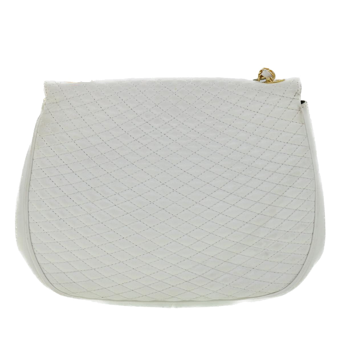 BALLY Quilted Chain Shoulder Bag Leather White Auth bs7943