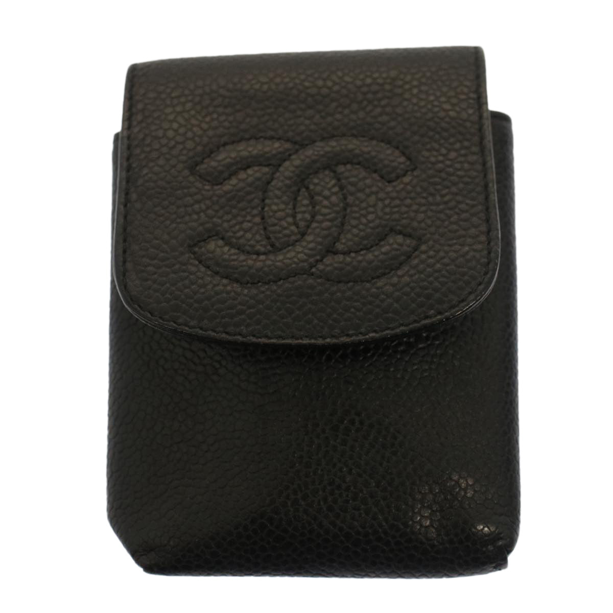 CHANEL Pouch Caviar Skin 2Set Black CC Auth bs7950