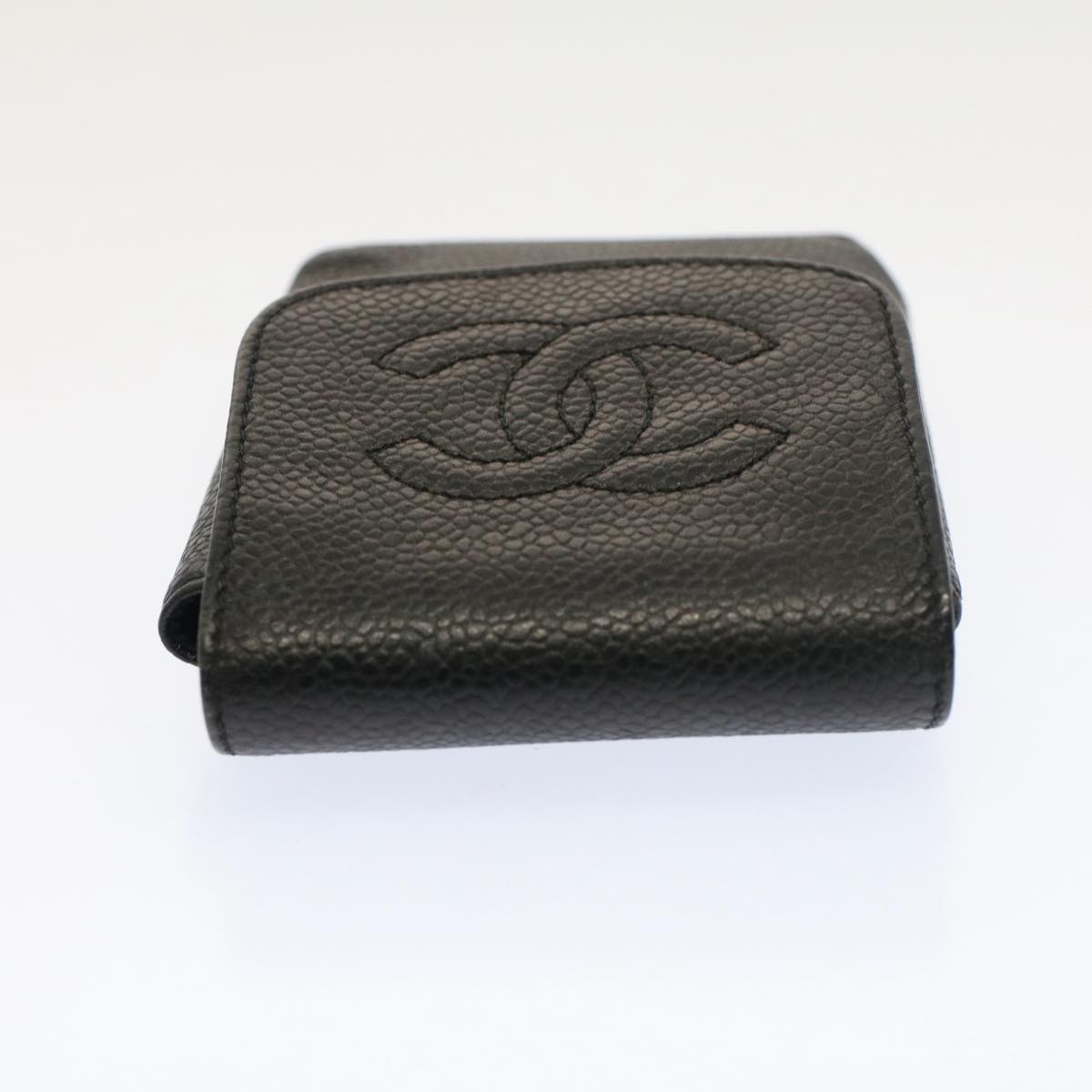 CHANEL Pouch Caviar Skin 2Set Black CC Auth bs7950