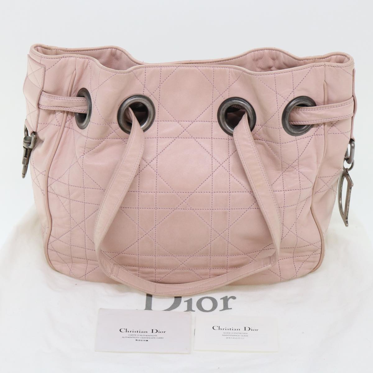 Christian Dior Canage Shoulder Bag Leather Pink Auth bs7962