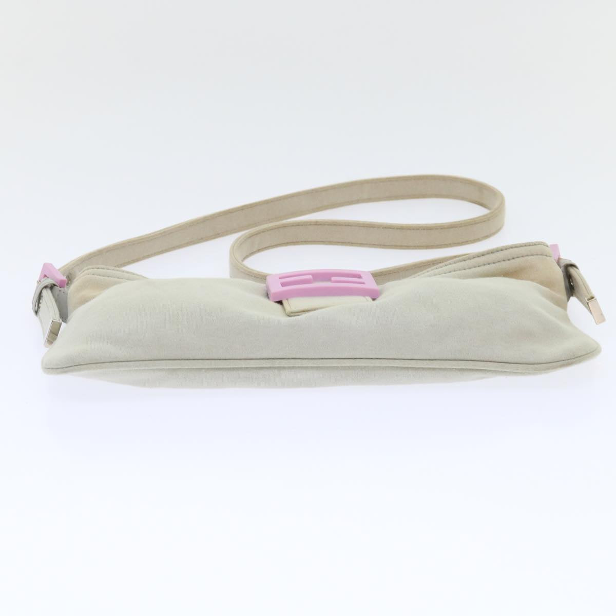 FENDI Mamma Baguette Shoulder Bag cotton Beige Pink Auth bs7965