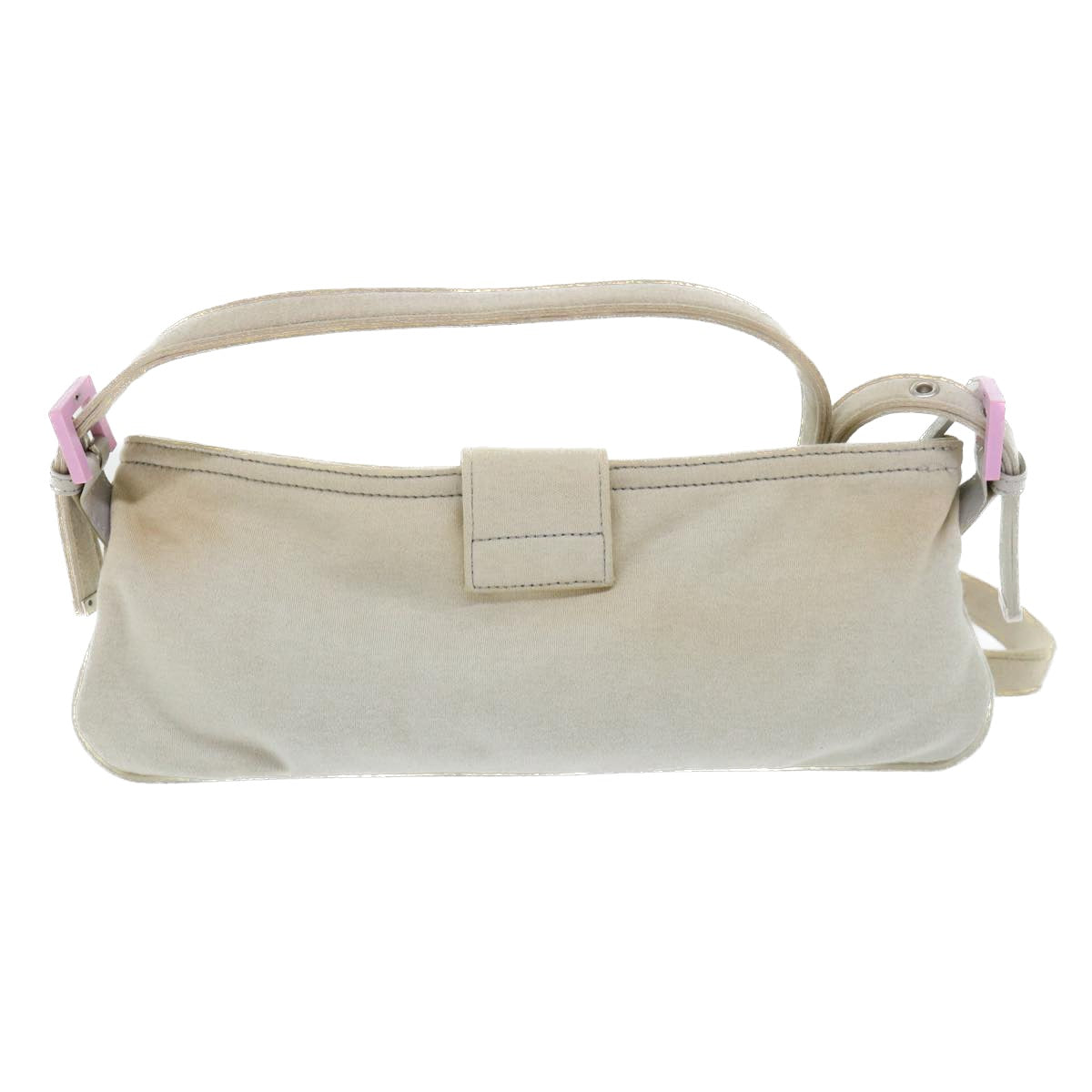 FENDI Mamma Baguette Shoulder Bag cotton Beige Pink Auth bs7965