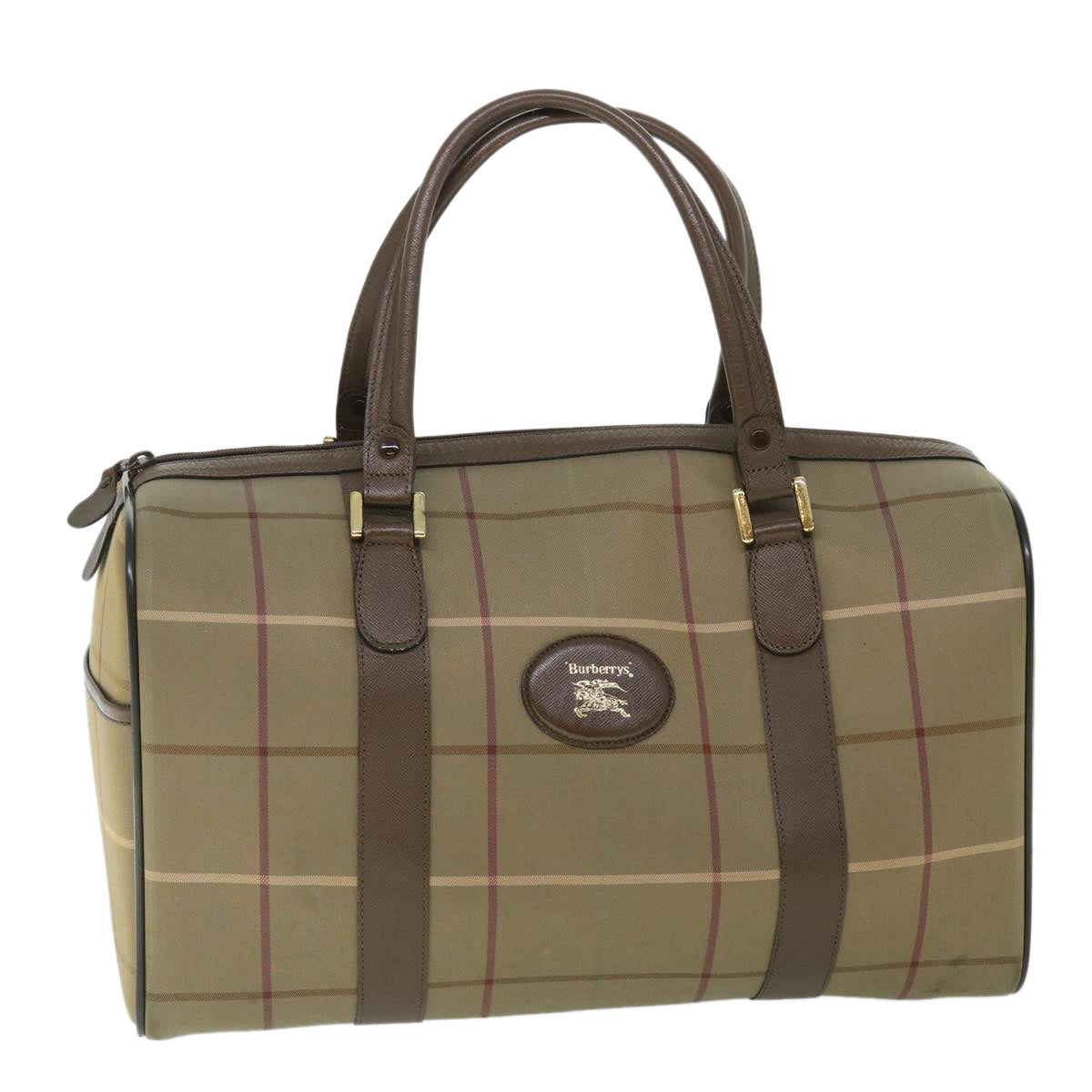 Burberrys Nova Check Boston Bag Nylon Brown Auth bs7981