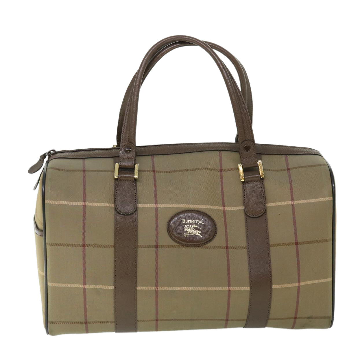 Burberrys Nova Check Boston Bag Nylon Brown Auth bs7981