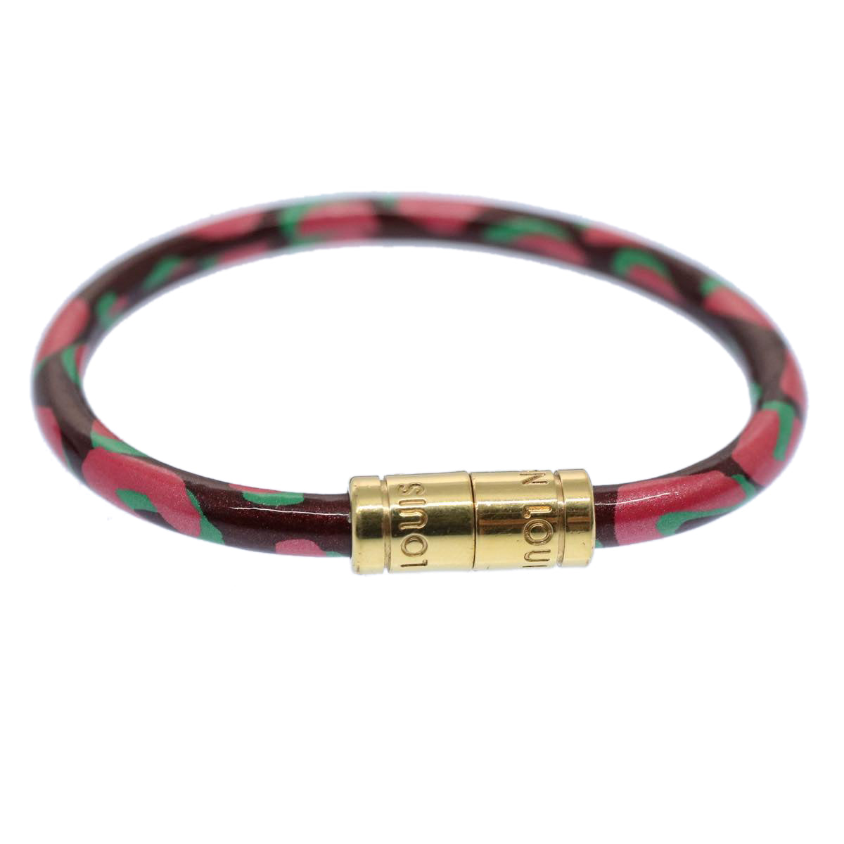 LOUIS VUITTON Vernis Leopard Brassle Bracelet Rouge Favist LV Auth bs8023