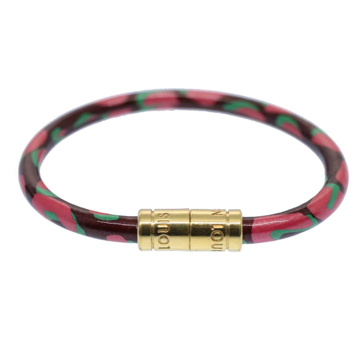 LOUIS VUITTON Vernis Leopard Brassle Bracelet Rouge Favist LV Auth bs8023