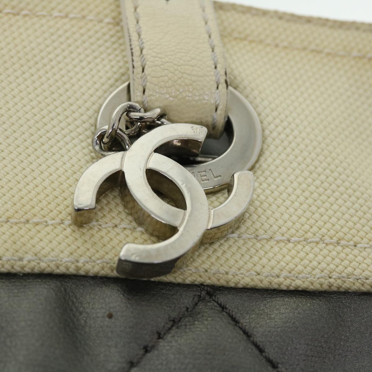 CHANEL Paris Biarritz Hand Bag Coated Canvas Silver CC Auth bs8043