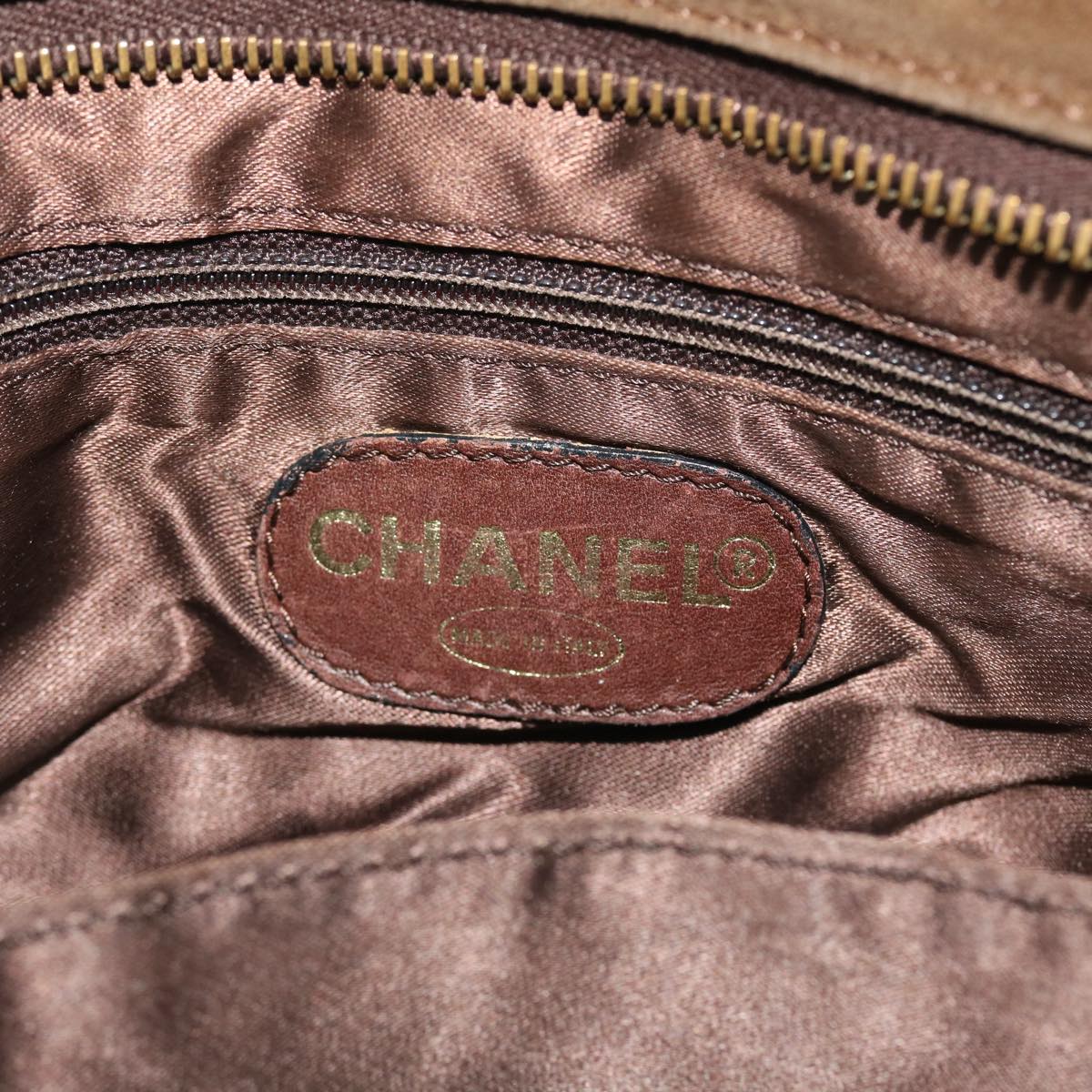 CHANEL Tote Bag Suede Brown CC Auth bs8053