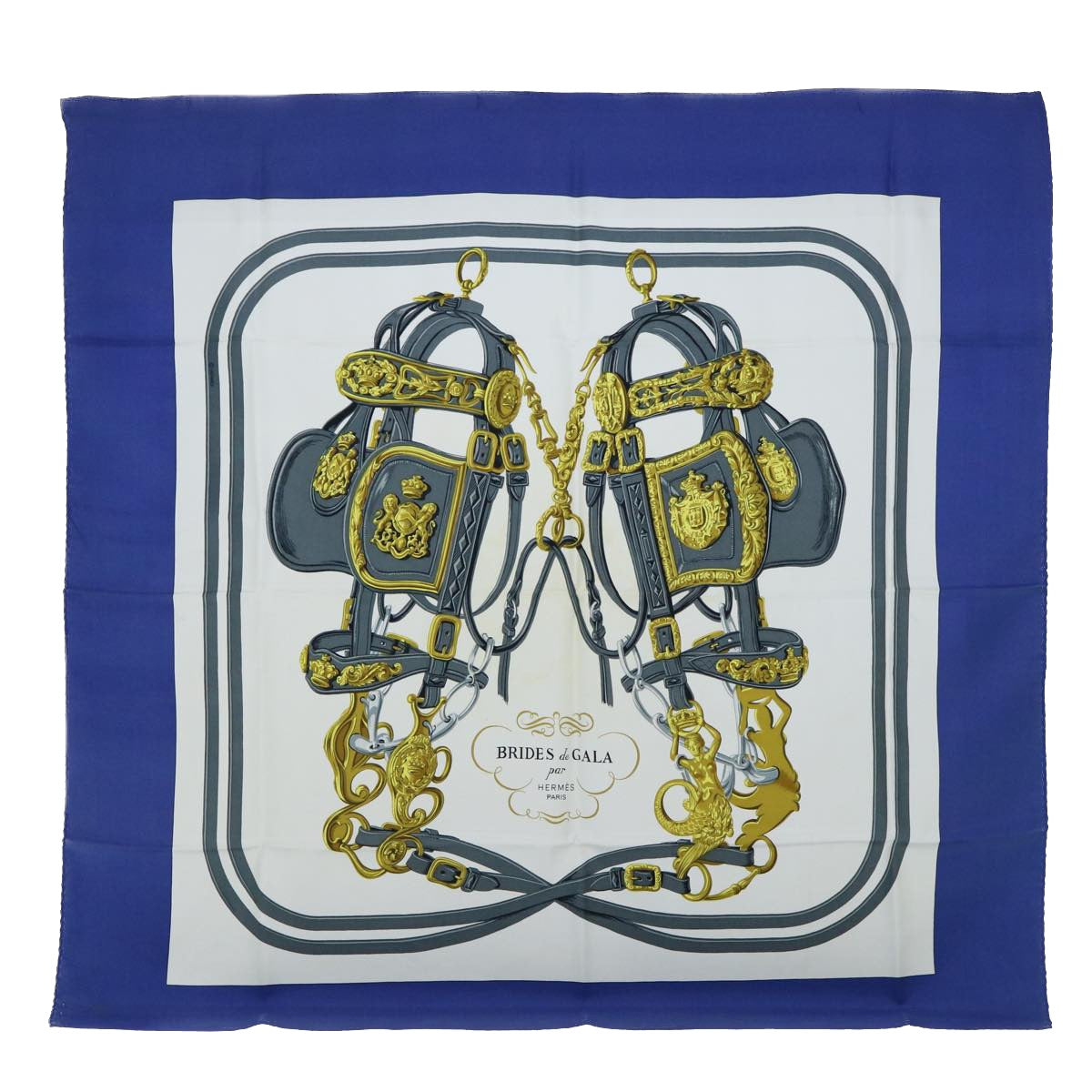 HERMES Carre 90 BRIDES de GALA Scarf Silk Blue White Auth bs8061