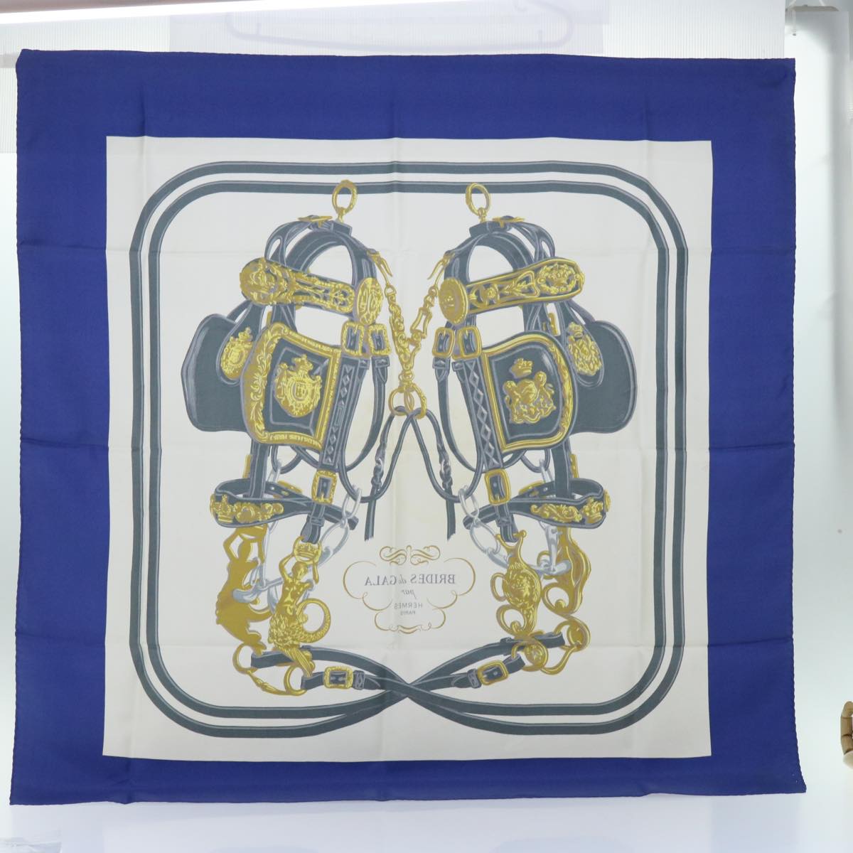 HERMES Carre 90 BRIDES de GALA Scarf Silk Blue White Auth bs8061