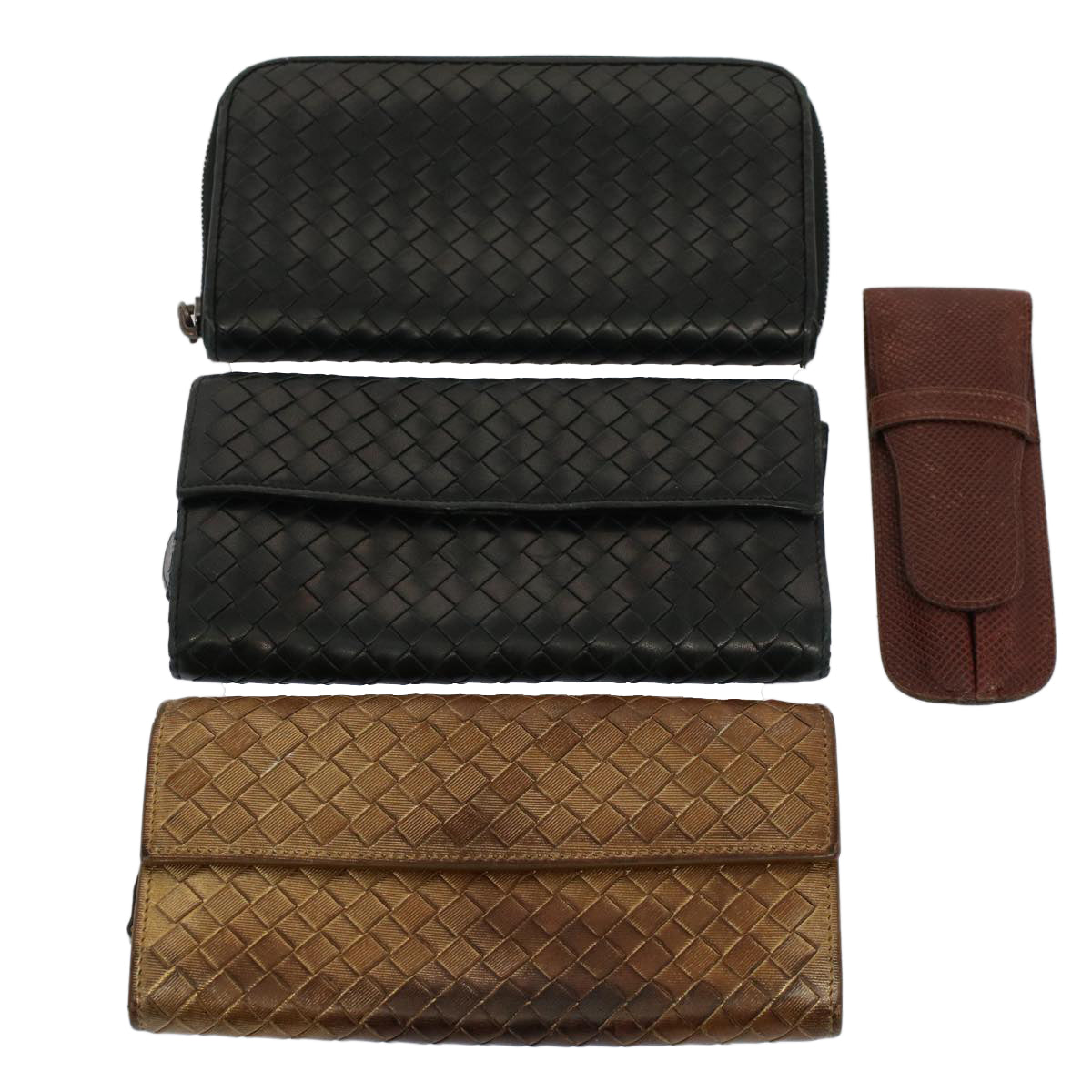 BOTTEGAVENETA INTRECCIATO Wallet Leather 4Set Black Brown Auth bs8073