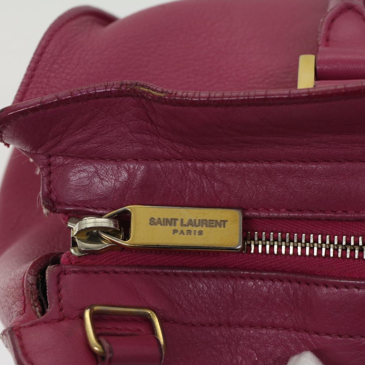 SAINT LAURENT Hand Bag Leather Pink Auth bs8086