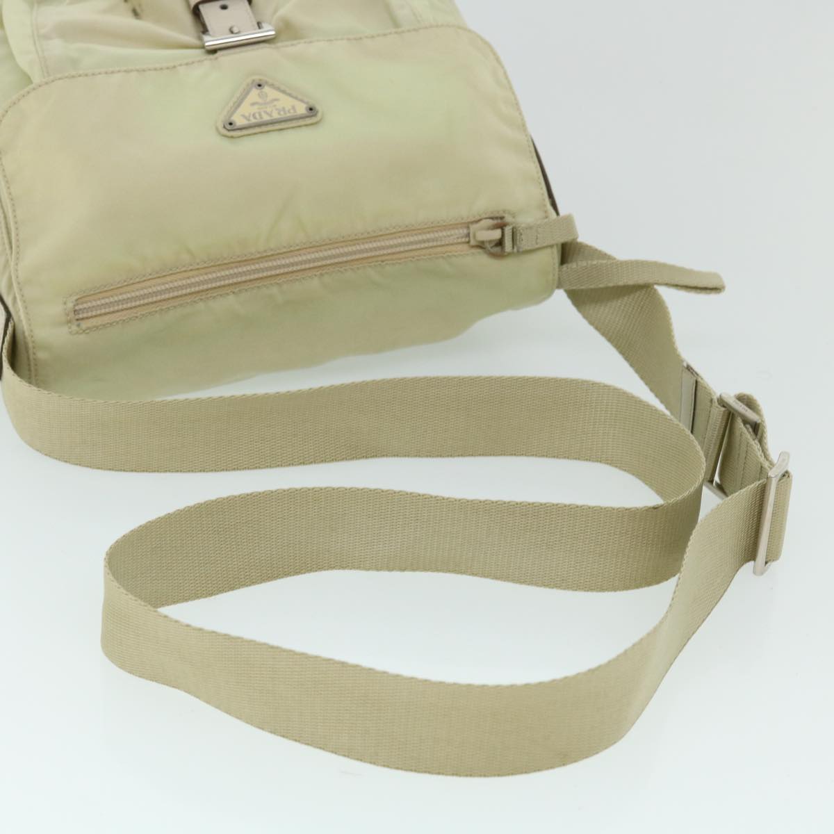 PRADA Shoulder Bag Nylon Beige Auth bs8099