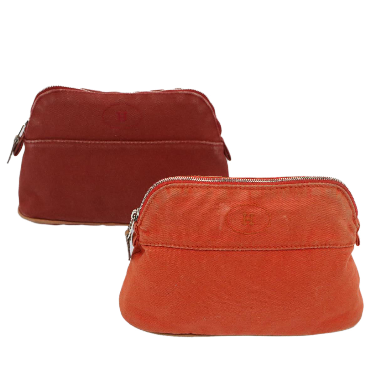 HERMES Pouch Canvas 2Set Red Orange Auth bs8117