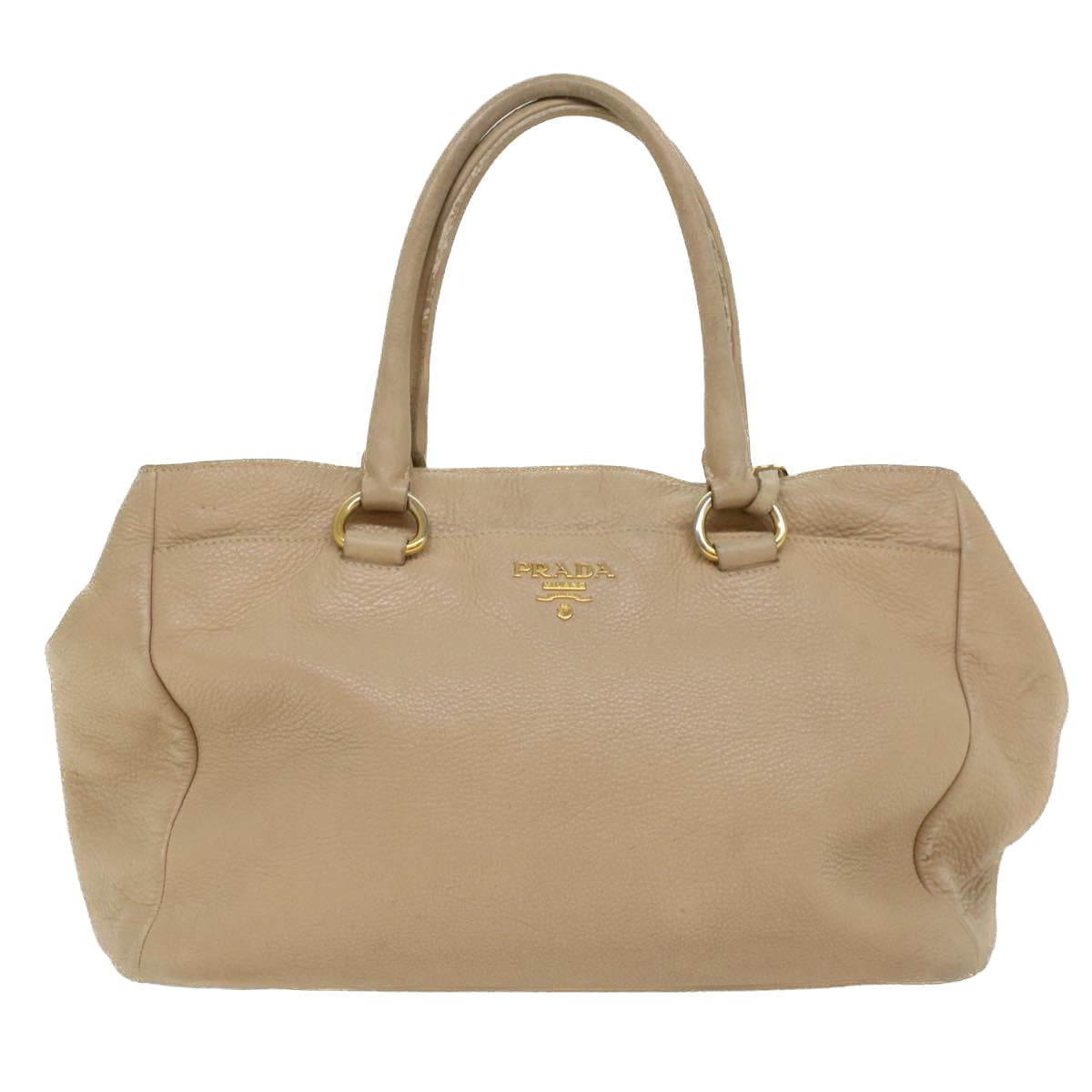 PRADA Shoulder Bag Leather Beige Auth bs8119