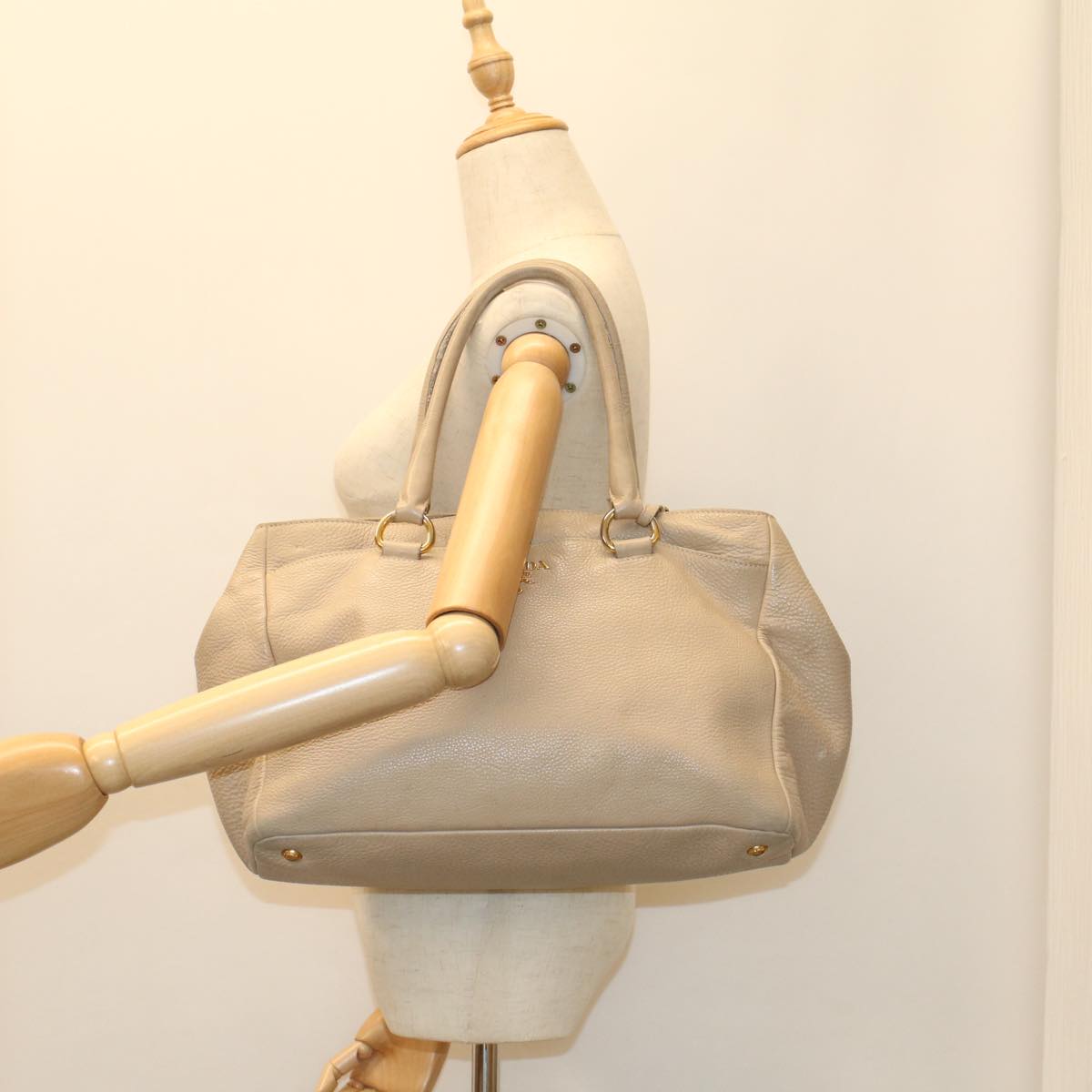 PRADA Shoulder Bag Leather Beige Auth bs8119