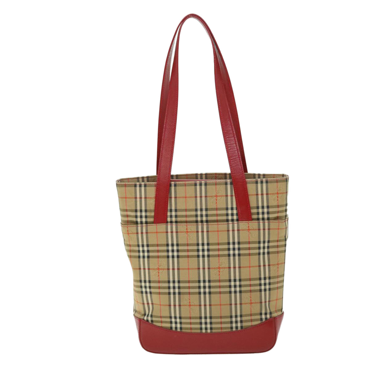 BURBERRY Nova Check Tote Bag Canvas Leather Red Beige black Auth bs8128