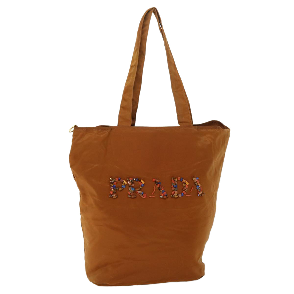 PRADA Tote Bag Nylon Brown Orange Auth bs8130