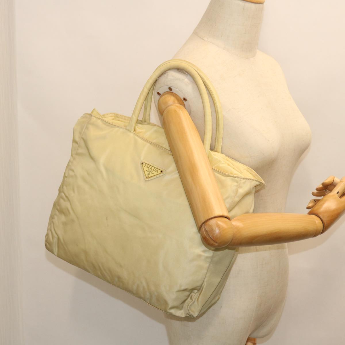 PRADA Hand Bag Nylon Beige Auth bs8131