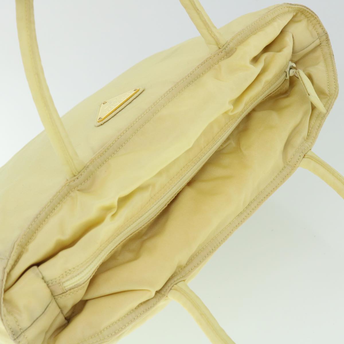 PRADA Hand Bag Nylon Beige Auth bs8131