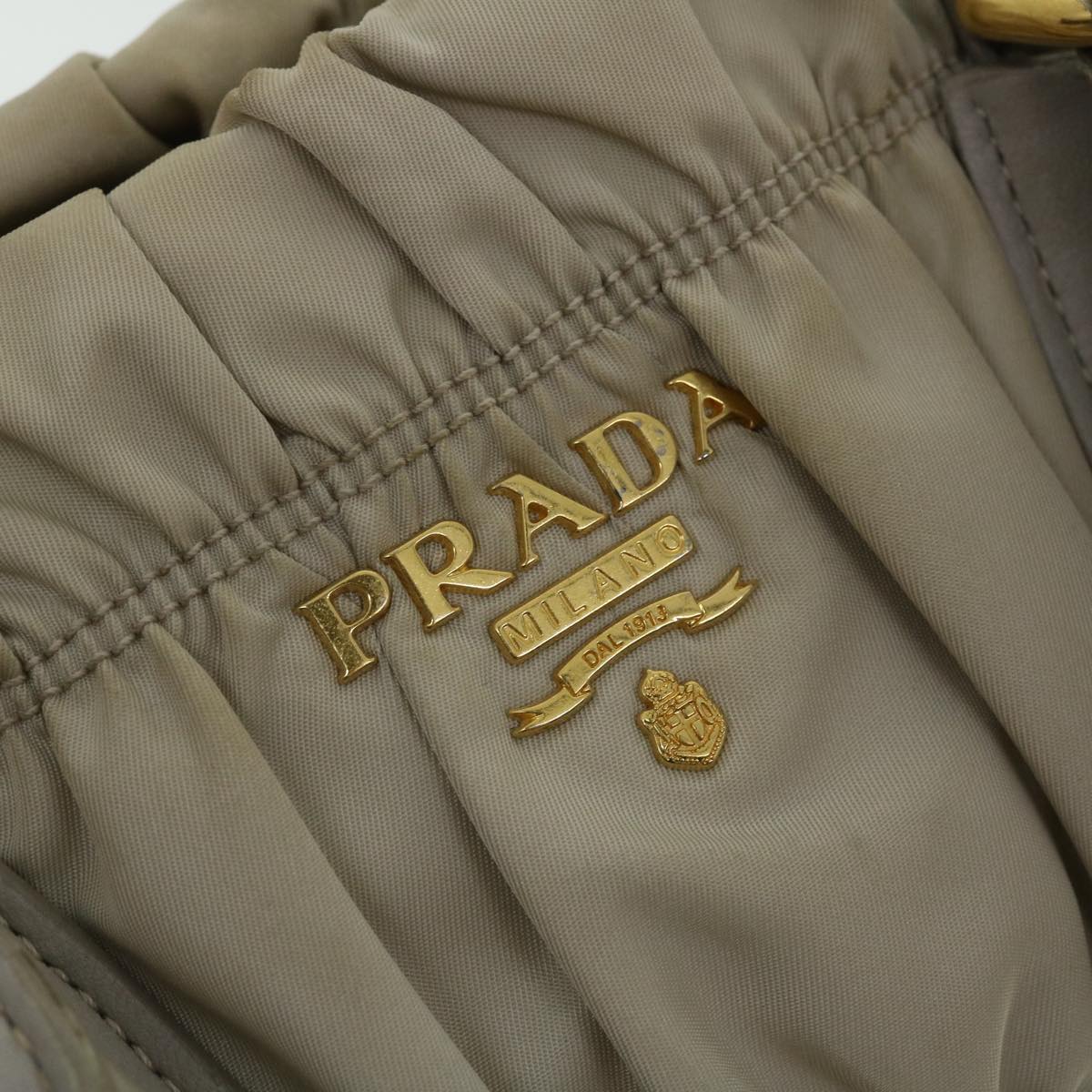 PRADA Hand Bag Nylon Leather 2way Beige Auth bs8206