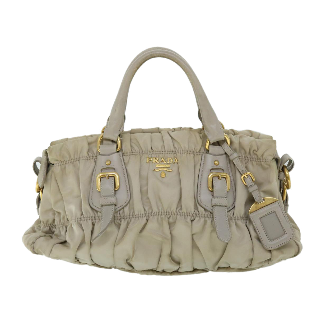 PRADA Hand Bag Nylon Leather 2way Beige Auth bs8206