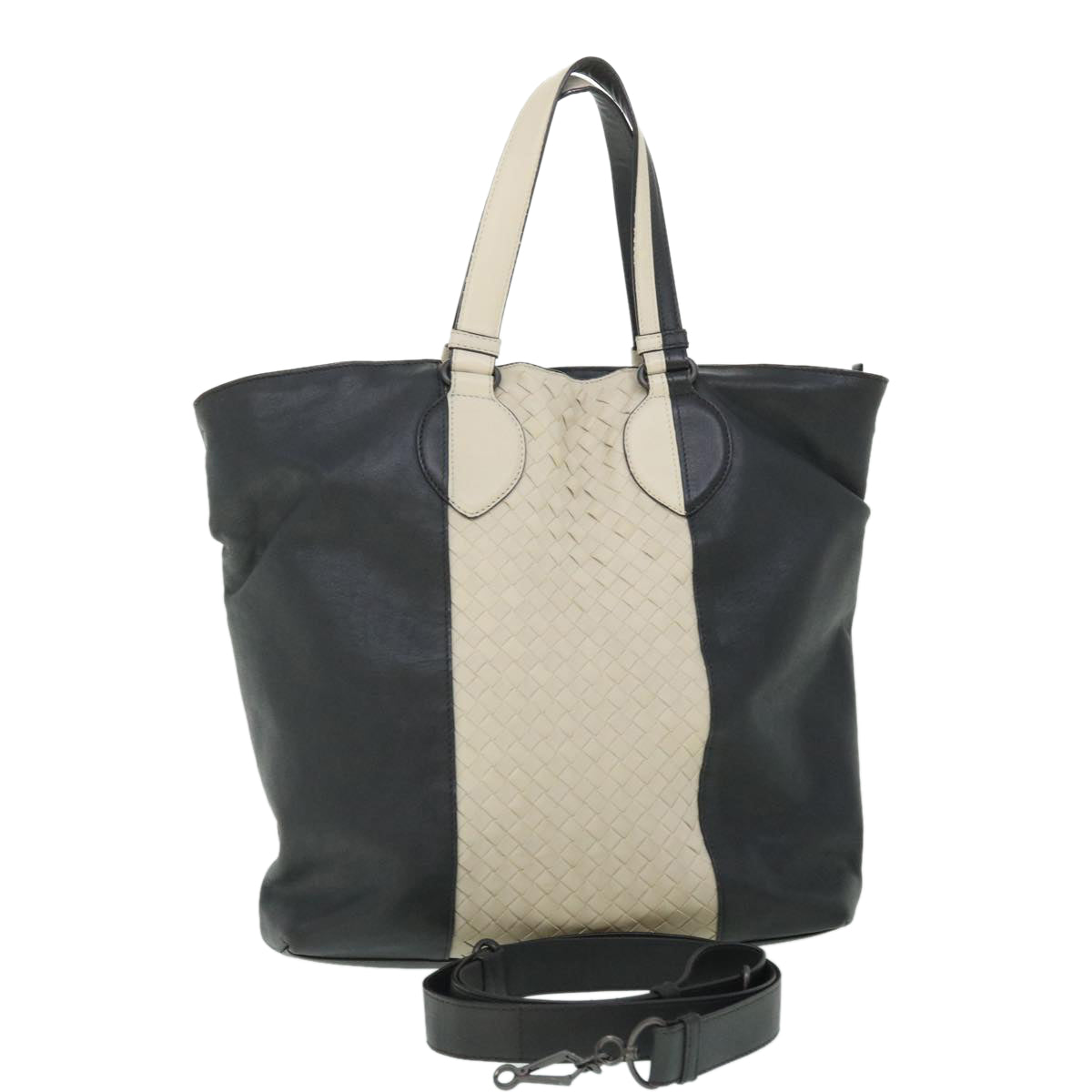 BOTTEGA VENETA INTRECCIATO Tote Bag Leather 2way White Gray Auth bs8218