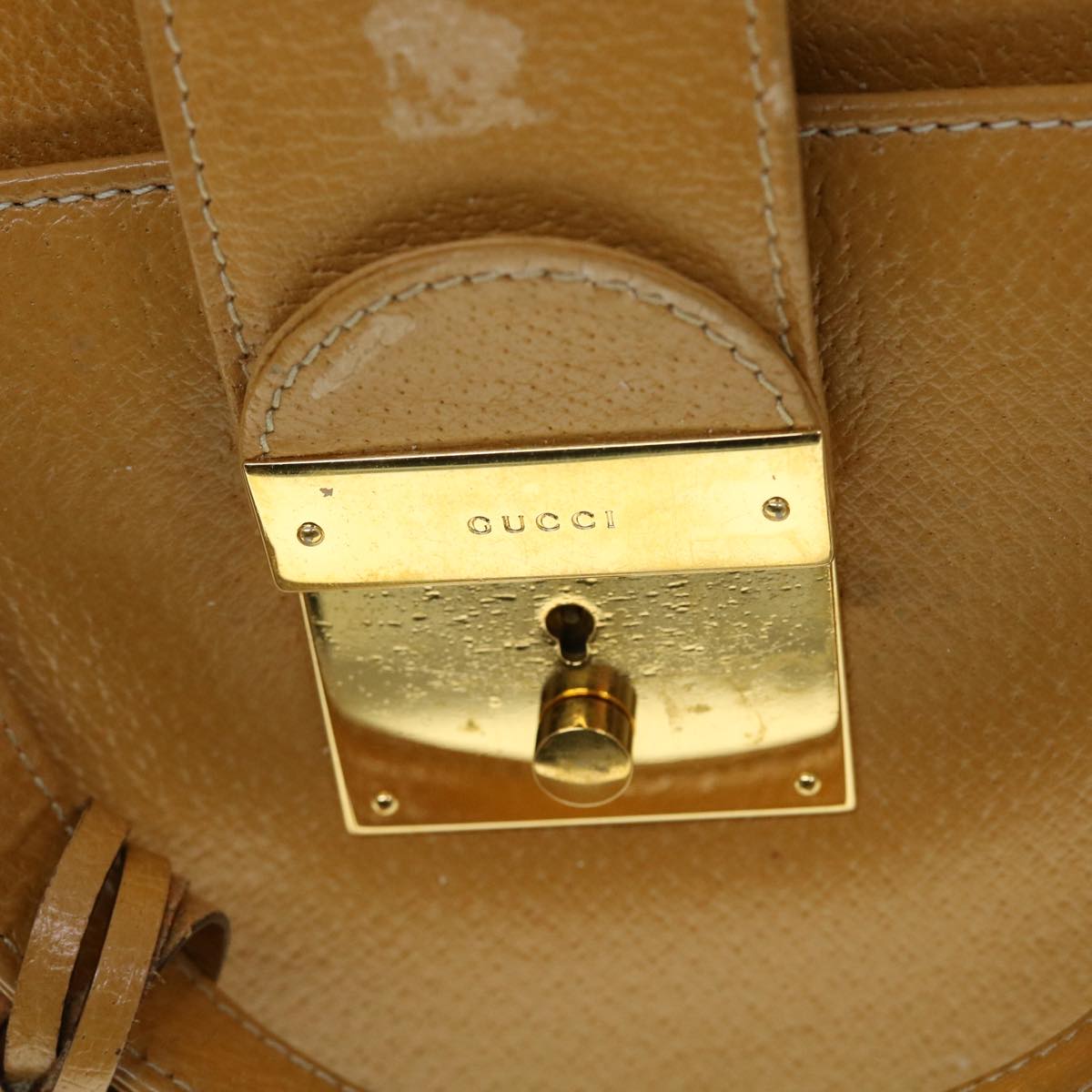 GUCCI Hand Bag Leather Beige Auth bs8249