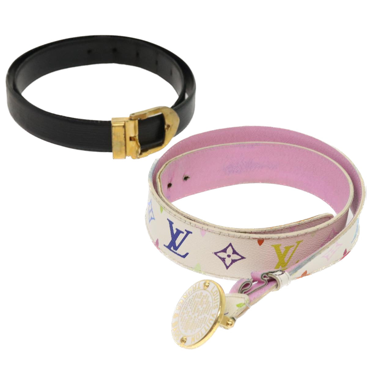 LOUIS VUITTON Monogram Multicolor Epi Belt 2Set White Black LV Auth bs8257