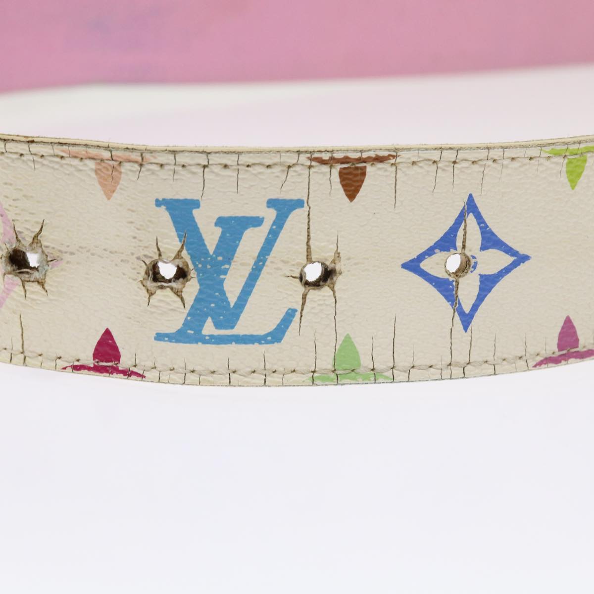 LOUIS VUITTON Monogram Multicolor Epi Belt 2Set White Black LV Auth bs8257