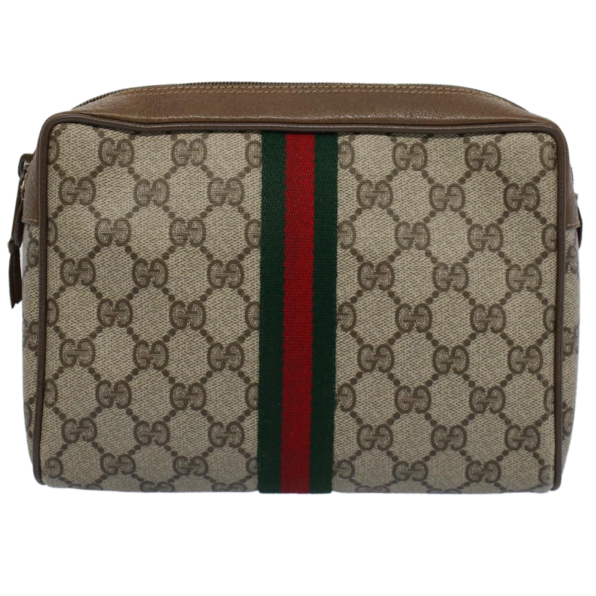 GUCCI GG Canvas Web Sherry Line Clutch Bag Beige Red Green 89 01 012 Auth bs8258