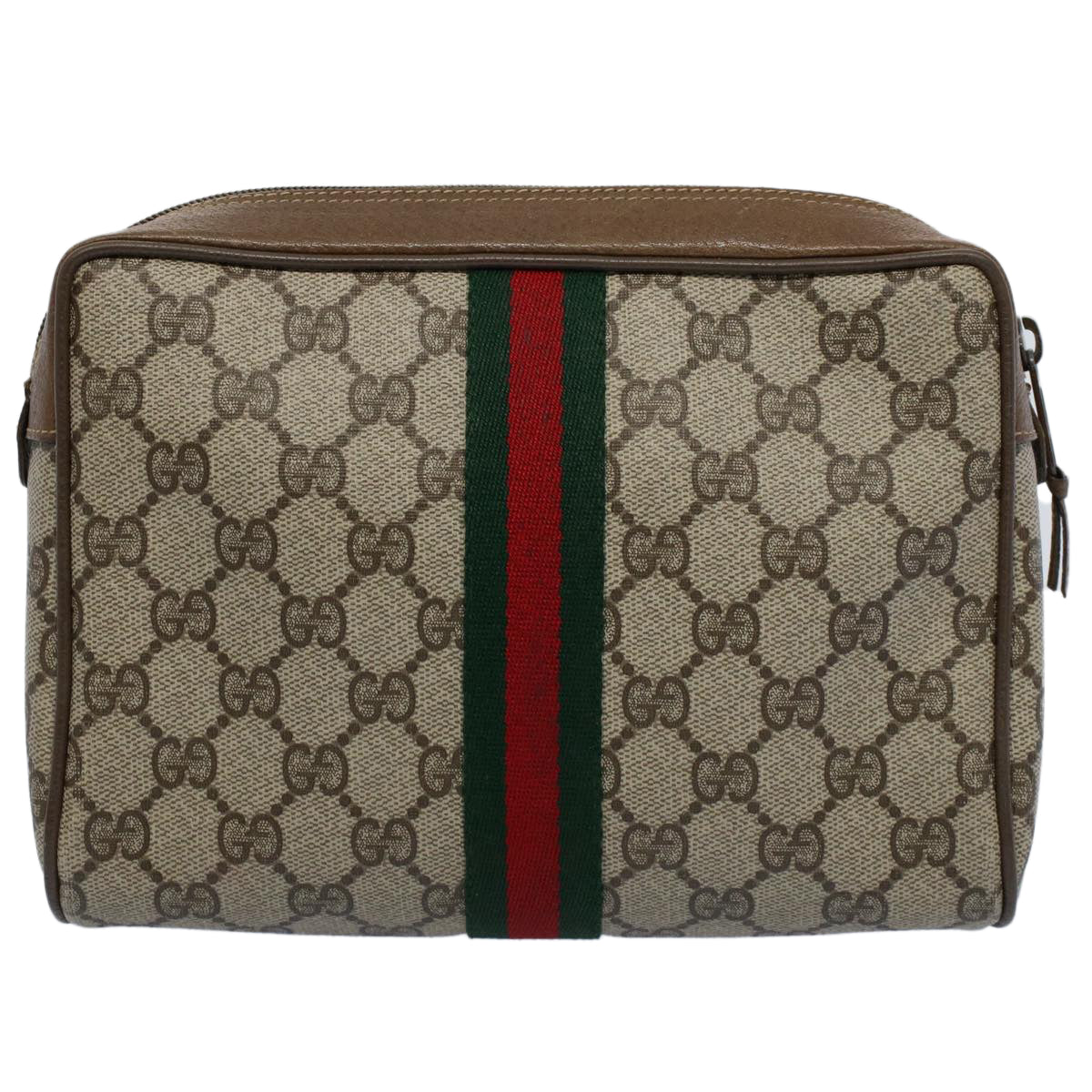 GUCCI GG Canvas Web Sherry Line Clutch Bag Beige Red Green 89 01 012 Auth bs8258